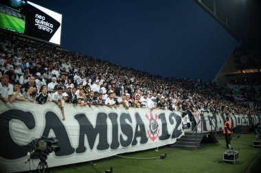 Corinthians Futbol Takımı 'nın antrenman oturumu. 15 Ağustos 2023, Sao Paulo, Brezilya: Corinthians futbol takımının taraftarları için Sao Paulo 'nun doğu bölgesindeki Neo Quimica Arena' da açık antrenman oturumu. 