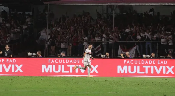 São Paulo Brasil 2023 Jogadores Comemoram Gol Lucas Durante Partida — Fotografia de Stock