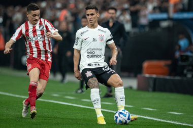 Brezilya, Sao Paulo - 22 Ağustos 2023: Corinthians ve Estudiantes arasındaki maç, Copa Conmebol Sudamericana 2023 çeyrek finalinin ilk ayağı için geçerlidir.
