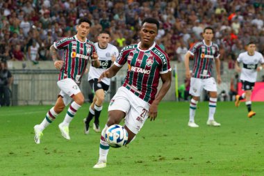 Rio de Janeiro (RJ), Brezilya - 24 Ağustos 2023: Jhon Arias do Fluminense ile Fluminense x Olimpia arasındaki maçta Libertadores da America 2023 çeyrek finali için geçerli, Mario Filho Stadyumu 'nda (Maracana)