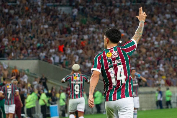 Rio de Janeiro (RJ), Brezilya - 24 Ağustos 2023: Mario Filho Stadyumu 'nda (Maracana) düzenlenen Libertadores da America 2023 çeyrek finali için geçerli olan Fluminense x Olimpia arasındaki maçta Alman Cano do Fluminense)
