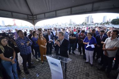 Alencar ve Bezzerra, Askeri İnzibata 150 araç ve helikopter getirdi. 25 Ağustos 2023, Natal, Rio Grande do Norte, Brezilya: Ulusal Kamu Güvenliği Bakanı, Tadeu Alencar ve Vali Fatima Bezerra (PT) 