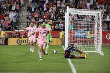 2023 MLS Regular Season: NY Red Bulls vs Inter Miami. August 26, 2023. Harrison, New Jersey, USA: Lionel Messi (Inter Miami) celebrates his goal during soccer match between NY Red Bulls and Inter Miami, valid for Major League Soccer (MLS)  clipart