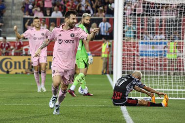 2023 MLS Regular Season: NY Red Bulls vs Inter Miami. August 26, 2023. Harrison, New Jersey, USA: Lionel Messi (Inter Miami) celebrates his goal during soccer match between NY Red Bulls and Inter Miami, valid for Major League Soccer (MLS)  clipart