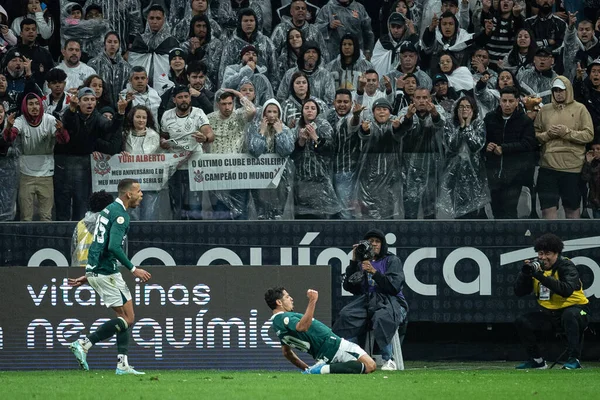 Sao Paulo Brasilien 2023 Guilherme Från Goias Firar Sitt Mål — Stockfoto