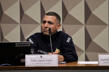 Brasilia (DF), Brezilya 08 / 29 / 2023 - DF PM / DF Askeri Polisi eski komutanı ve Albay Fabio Augusto Vieira tarafından duyulan, 8 Ocak 2023 tarihli Yasalar Hakkında Karışık Soruşturma Komisyonu, 15.