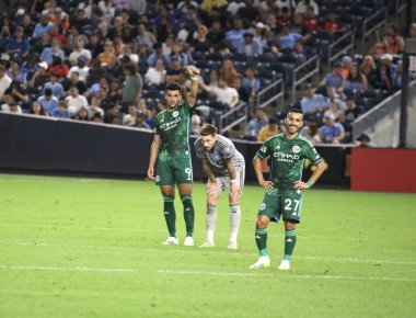 2023 MLS Normal Sezon: NYCFC Montreal 'e karşı. 30 Ağustos 2023. New York, ABD: Mounsef Bakrar (Hayır. 9), NYCFC 'nin Major League Soccer (MLS) için geçerli olan NYCFC ve CF Montreal arasındaki futbol maçında ikinci golünü attı ve kutladı.)