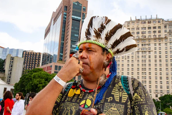 Manifestation Contre Cadre Temporel Par Les Peuples Autochtones Brésiliens Août — Photo