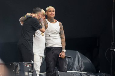 Sao Paulo (SP), Brezilya 02 / 09 / 2023 - MC Hariel, MC Ryan SP ve MC Cabelinho arasındaki güçlü üçgenlemede Rio de Janeiro ve Sao Paulo 'nun tuzaklarını ve funklarını karıştıran Skyline Stage' de gösteri.