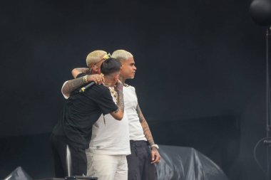 Sao Paulo (SP), Brezilya 02 / 09 / 2023 - MC Hariel, MC Ryan SP ve MC Cabelinho arasındaki güçlü üçgenlemede Rio de Janeiro ve Sao Paulo 'nun tuzaklarını ve funklarını karıştıran Skyline Stage' de gösteri.