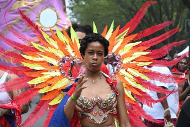 Batı Hindistan Günü Geçidi. 4 Eylül 2023, New York, ABD: Batı Hint Amerikan Karnavalı veya New York Karnavalı, Crown Heights, Brooklyn, New York 'ta Eylül ayının ilk pazartesi günü düzenlenen yıllık Batı Hint kültürünün kutlamasıdır. 