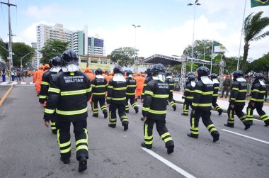 NATAL (RN), Brezilya 07 / 09 / 2023 - 7 Eylül 'de Natal RN' de düzenlenen sivil askeri geçit törenine, başkentin doğusundaki Petropolis mahallesindeki sivil meydandaki AMAN öğrencileri katıldı.