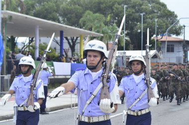 NATAL (RN), Brezilya 07 / 09 / 2023 - 7 Eylül 'de Natal RN' de düzenlenen sivil askeri geçit törenine, başkentin doğusundaki Petropolis mahallesindeki sivil meydandaki AMAN öğrencileri katıldı.