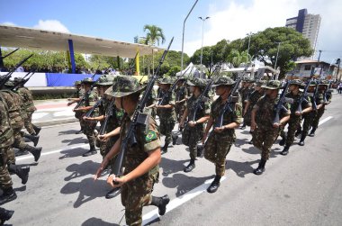 NATAL (RN), Brezilya 07 / 09 / 2023 - 7 Eylül 'de Natal RN' de düzenlenen sivil askeri geçit törenine, başkentin doğusundaki Petropolis mahallesindeki sivil meydandaki AMAN öğrencileri katıldı.