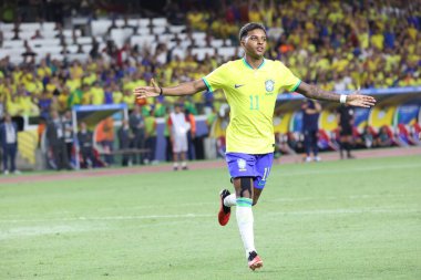 Brezilya takımından Belem (PA), 09 / 08 / 2023 Rodrygo 2026 Dünya Kupası elemelerinin ilk turunda Brezilya ile Bolivya arasında oynanan karşılaşmada ikinci golünü kutluyor.