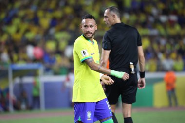 Brezilya takımından Belem (PA), 09 / 08 / 2023 Neymar Jr., 2026 Dünya Kupası elemelerinin birinci turunda Brezilya ile Bolivya arasında oynanan karşılaşmada ikinci golünü kutluyor.