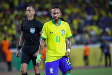 Brezilya takımından Belem (PA), 09 / 08 / 2023 Neymar Jr., 2026 Dünya Kupası elemelerinin birinci turunda Brezilya ile Bolivya arasında oynanan karşılaşmada ikinci golünü kutluyor.