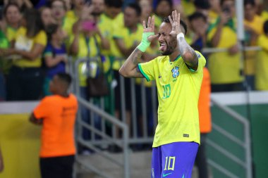 Brezilya takımından Belem (PA), 09 / 08 / 2023 Neymar Jr., 2026 Dünya Kupası elemelerinin birinci turunda Brezilya ile Bolivya arasında oynanan karşılaşmada ikinci golünü kutluyor.