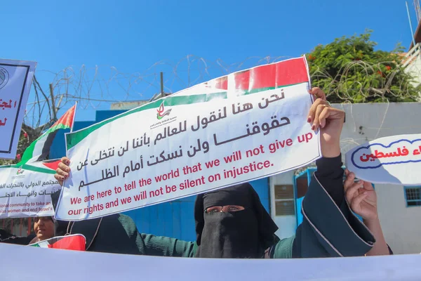 Mulheres Palestinas Protestam Contra Violações Israelenses Contra Mulheres Hebron Frente — Fotografia de Stock