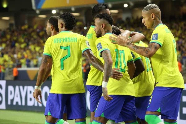 Belem 2023 Neymar Van Het Braziliaanse Nationale Team Scoort Viert — Stockfoto