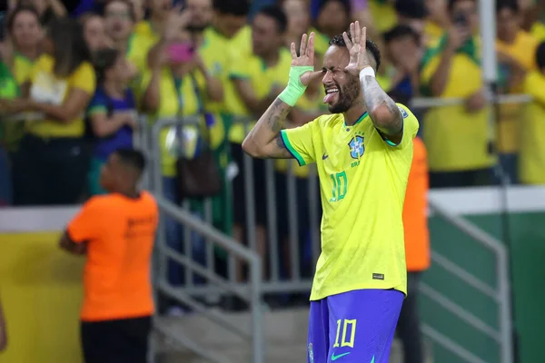 ベレム 2023 ブラジルのチームのネイマールJrは 2026ワールドカップ予選の最初のラウンドで ブラジルとボリビアの間の試合で彼の2番目のゴールを祝います — ストック写真