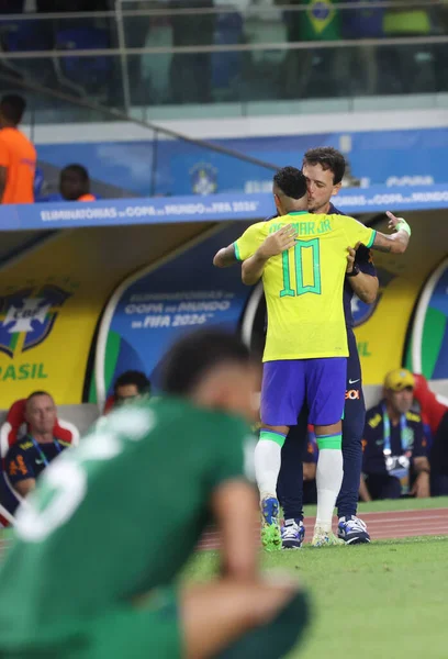 ベレム 2023 ブラジルのチームのネイマールJrは 2026ワールドカップ予選の最初のラウンドで ブラジルとボリビアの間の試合で彼の2番目のゴールを祝います — ストック写真