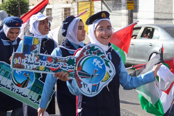 Παιδιά Από Την Παλαιστίνη Συμμετέχουν Πορεία Προσκόπων Για Την Επέτειο — Φωτογραφία Αρχείου