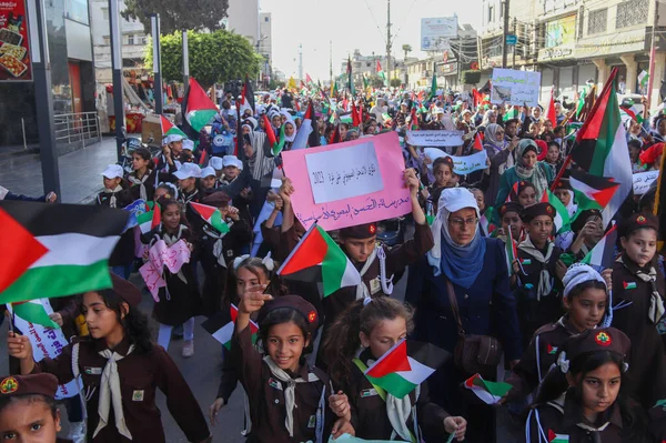 Bambini Palestinesi Partecipano Una Marcia Ricognizione Che Segna Anniversario Del — Foto Stock