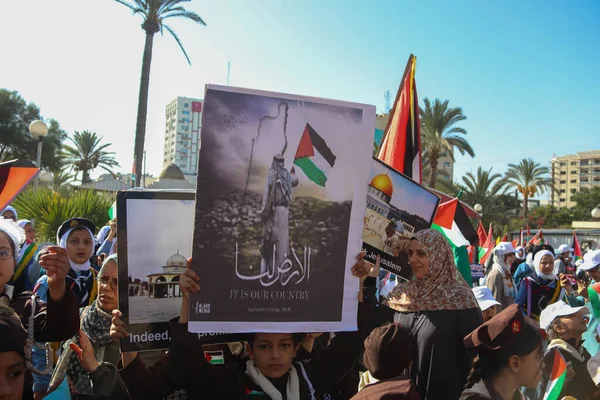 Палестинские Дети Участвуют Скаутском Шествии Посвященном Годовщине Ухода Израиля Газы — стоковое фото