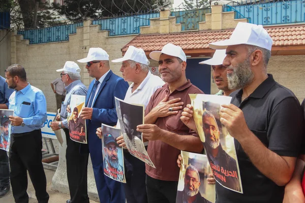 Palestinianos Protestam Contra Detenção Amin Abou Rashed Setembro 2023 Gaza — Fotografia de Stock