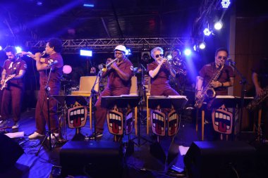 Sao Paulo (SP), Brezilya - 13 Eylül 2023: Funk Como Le Gusta, Latin müziği ve samba-rock müziğini elektronik temaslarla karıştıran Sao Paulo 'lu büyük bir gruptur. 1998 'de kurulan grup, en büyük gruplardan biri olarak kabul edilir.