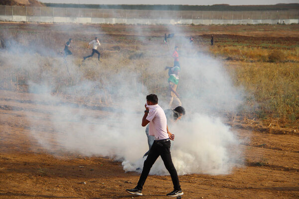 September 13, 2023 - Gaza, Palestine: Palestinians participate in confrontations on the border strip of Gaza City with the occupation, and the confrontations resulted in a number of injuries, including journalists.