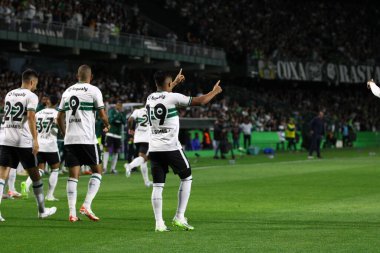 Coritiba (PR) - 14 Eylül 2023: Brezilya Futbol Şampiyonası 2023. Coritiba, Bahia - 19 numaralı Sebastian Gomez 'den Coritiba golü ve Coritiba ile Bahia arasındaki maç sırasındaki kutlama. 