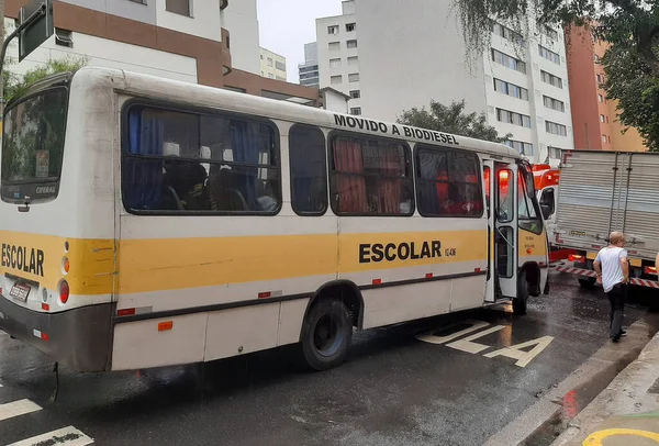 Sao Paulo 2023 School Bus Causes Accident Rua Rocha Bela — Stock Photo, Image