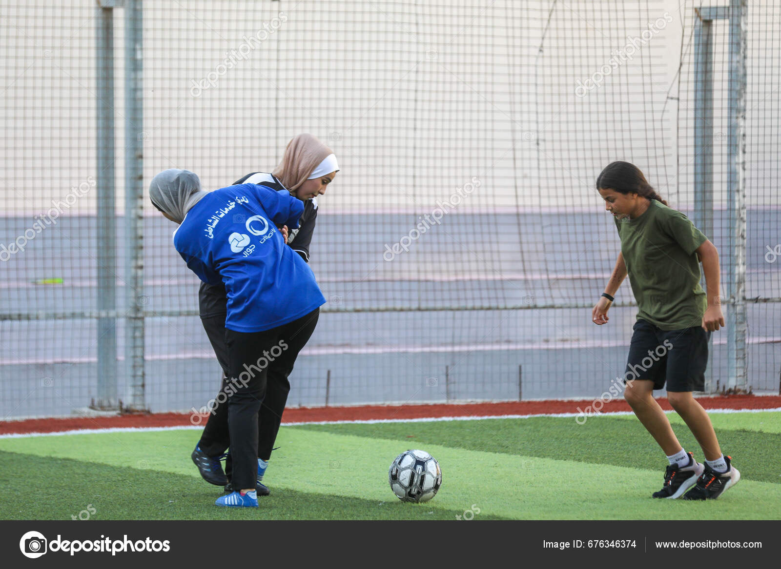 September 2023 Gaza Palestine Palestinian Girls Seen Training Soccer