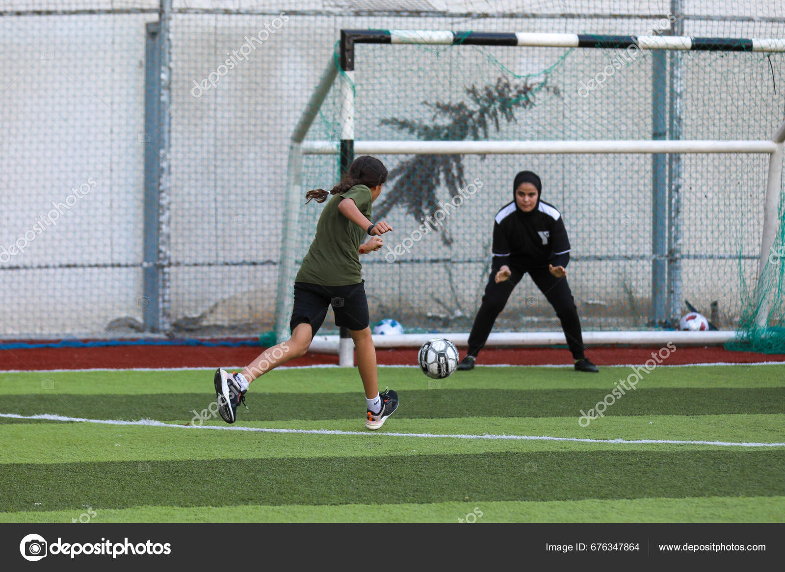 September 2023 Gaza Palestine Palestinian Girls Seen Training Soccer
