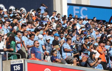 16 Eylül 2023 - New York, ABD: NYCFC taraftarları NYCFC ve New York Red Bulls arasında oynanan futbol maçında Yankees Stadyumu, Bronx, New York.