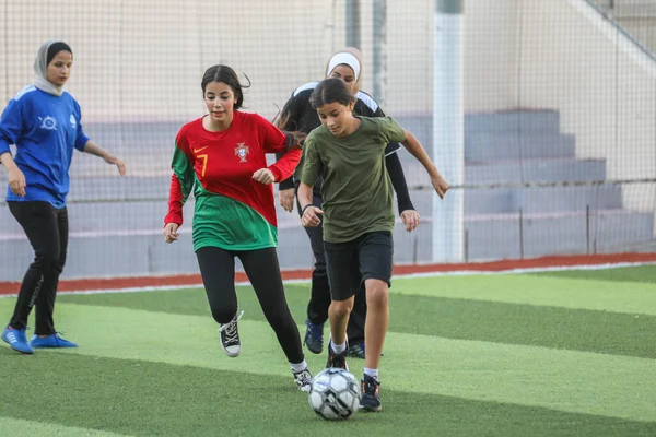 Settembre 2023 Gaza Palestina Ragazze Palestinesi Allenano Calcio Alla Ymca — Foto Stock