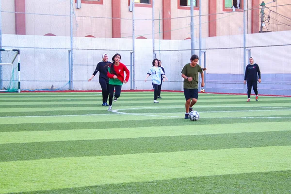 September 2023 Gaza Palestine Palestinian Girls Seen Training Soccer Ymca — Stock Photo, Image
