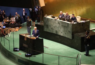 New York 'taki BM 78. GA' da Biden konuşuyor. 19 Eylül 2023, New York, ABD: ABD Başkanı Joe Biden, New York 'taki Birleşmiş Milletler Genel Kurulu' nun 78. oturumunda konuşma yaptı.. 