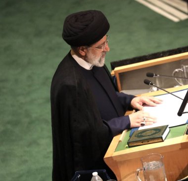 İran Cumhurbaşkanı Ebu Raisi, New York 'taki BM 78. GY' de konuşma yaptı. 19 Eylül 2023, New York, ABD: İran Başkanı Ethe Raisi, New York 'taki Birleşmiş Milletler Genel Kurulu' nun 78. oturumunda bir konuşma yaptı.. 