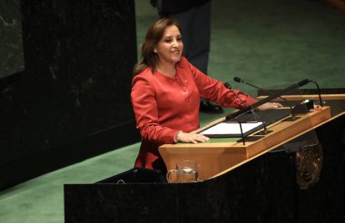 Peru Cumhurbaşkanı Dina Ercilia Boluarte Zegarra, New York 'taki BM 78. GA' da konuşma yapıyor. 19 Eylül 2023, New York, ABD: Peru Başkanı, ilk kadın Cumhurbaşkanı, Dina Ercilia Boluarte Zegarra, Birleşmiş Milletler 'in 78.