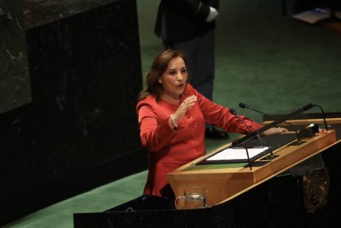 Peru Cumhurbaşkanı Dina Ercilia Boluarte Zegarra, New York 'taki BM 78. GA' da konuşma yapıyor. 19 Eylül 2023, New York, ABD: Peru Başkanı, ilk kadın Cumhurbaşkanı, Dina Ercilia Boluarte Zegarra, Birleşmiş Milletler 'in 78.