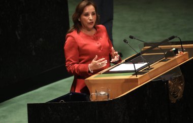 Peru Cumhurbaşkanı Dina Ercilia Boluarte Zegarra, New York 'taki BM 78. GA' da konuşma yapıyor. 19 Eylül 2023, New York, ABD: Peru Başkanı, ilk kadın Cumhurbaşkanı, Dina Ercilia Boluarte Zegarra, Birleşmiş Milletler 'in 78.