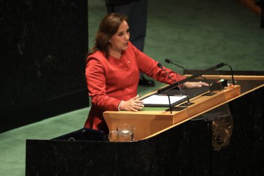 Peru Cumhurbaşkanı Dina Ercilia Boluarte Zegarra, New York 'taki BM 78. GA' da konuşma yapıyor. 19 Eylül 2023, New York, ABD: Peru Başkanı, ilk kadın Cumhurbaşkanı, Dina Ercilia Boluarte Zegarra, Birleşmiş Milletler 'in 78.