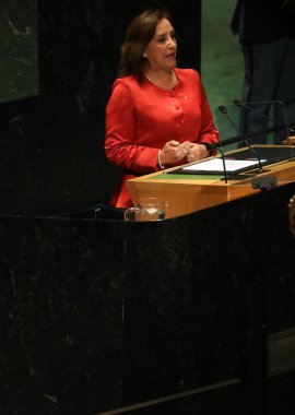 Peru Cumhurbaşkanı Dina Ercilia Boluarte Zegarra, New York 'taki BM 78. GA' da konuşma yapıyor. 19 Eylül 2023, New York, ABD: Peru Başkanı, ilk kadın Cumhurbaşkanı, Dina Ercilia Boluarte Zegarra, Birleşmiş Milletler 'in 78.