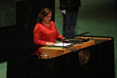 Peru Cumhurbaşkanı Dina Ercilia Boluarte Zegarra, New York 'taki BM 78. GA' da konuşma yapıyor. 19 Eylül 2023, New York, ABD: Peru Başkanı, ilk kadın Cumhurbaşkanı, Dina Ercilia Boluarte Zegarra, Birleşmiş Milletler 'in 78.