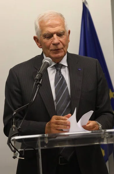 Josep Borrell Európai Unió Külügyi Biztonságpolitikai Főképviselőjének Sajtótájékoztatója New Yorkban — Stock Fotó