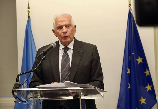 Josep Borrell Európai Unió Külügyi Biztonságpolitikai Főképviselőjének Sajtótájékoztatója New Yorkban — Stock Fotó