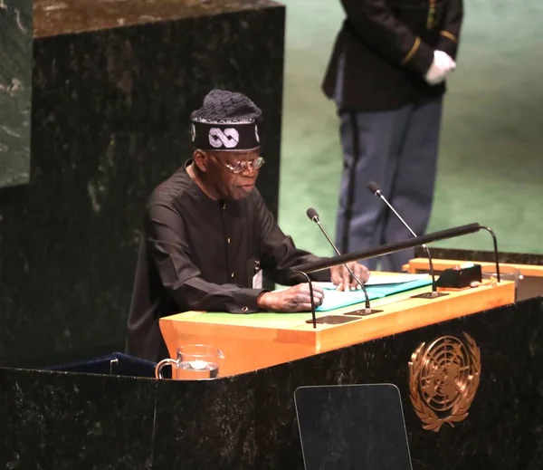 Président Nigéria Bola Ahmed Tinubu Prend Parole 78E Assemblée Générale — Photo